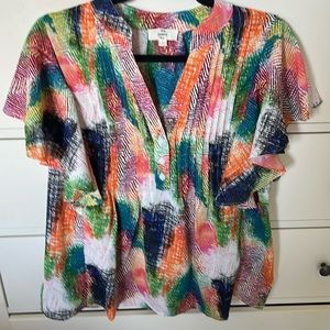 Entro flutter sleeve multicolored top NWOT